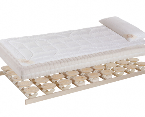 Bettsystem Relax 2000 aus Zirbe mit Matratze, Auflage und Kissen